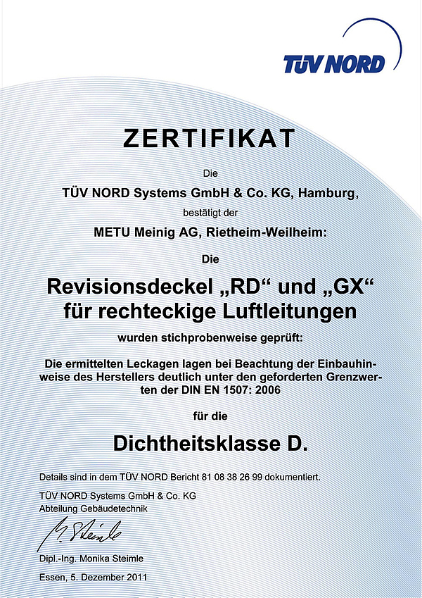 METU Revisionsdeckel TÜV Zertifikat (Klasse ATC2 / D)